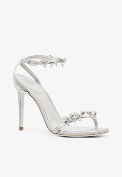 Shop René Caovilla 105 Crystal-embellished Bows Sandals In Silver