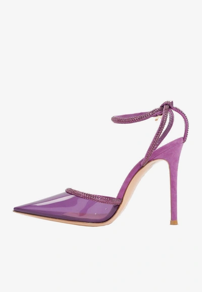 Gianvito Rossi 105 Crystal-embellished Plexiglass Pumps In Purple