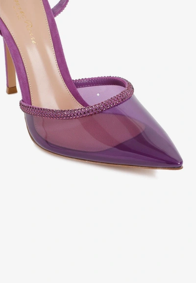 Gianvito Rossi 105 Crystal-embellished Plexiglass Pumps In Purple