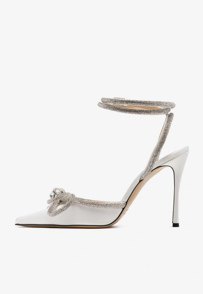 Mach&mach 110mm Triple Heart Satin Pumps In White