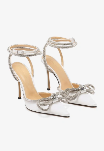 Mach&mach 110mm Triple Heart Satin Pumps In White