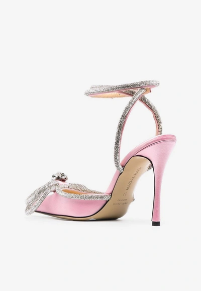 Shop Mach & Mach 105 Double Bow Crystal-embellished Satin Pumps In Pink