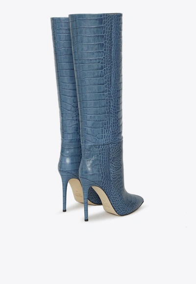 Shop Paris Texas 105 Knee-high Boots In Croc-embossed Leather In Light Blue