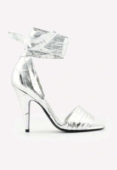 Shop Tom Ford 105 Laminated Eel Wraparound Sandals In Silver
