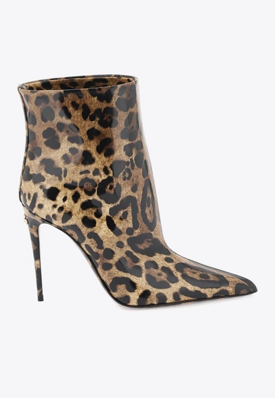 Dolce & Gabbana Glossy Leather Ankle Boots In Brown