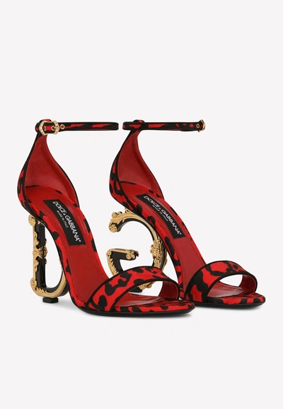 Dolce & Gabbana Leopard-print Brocade Sandals With Baroque Dg Detail In Red