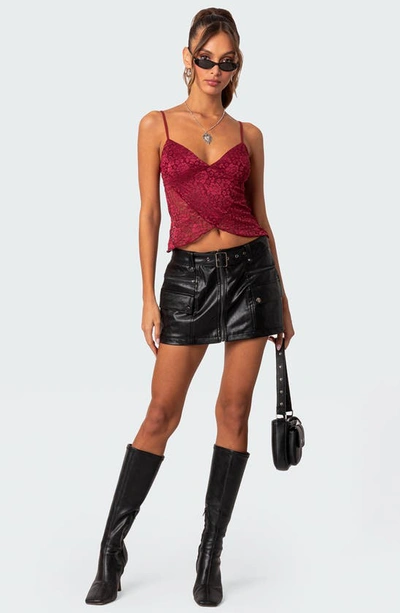 Edikted Belted Cargo Faux Leather Minidress In Black
