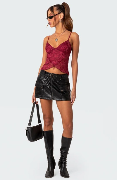 Edikted Belted Cargo Faux Leather Minidress In Black