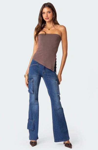 Edikted Roslyn Denim Flared Cargo Pants In Blue Washed In Blue-washed