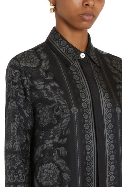 Shop Versace Barocco Print Silk Button-up Shirt In Black