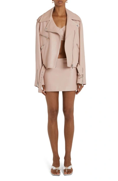 Shop Versace Medusa Detail Leather Miniskirt In Powder Pink
