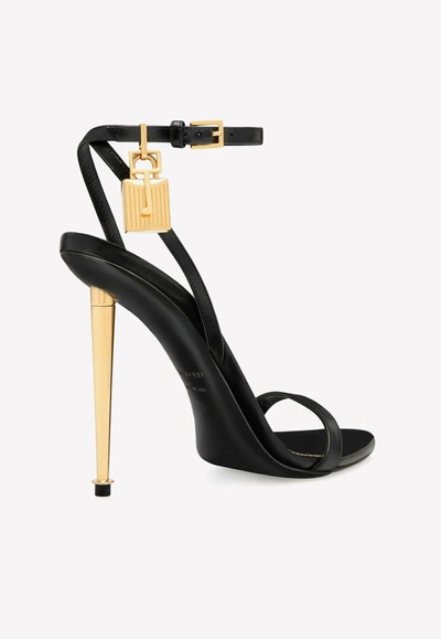 Tom Ford Black Shiny Padlock Pointy Naked Heeled Sandals In Black