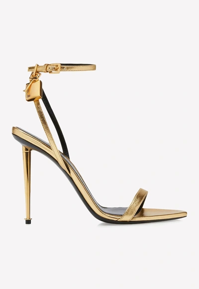 Shop Tom Ford 105 Padlock Leather Sandals In Gold