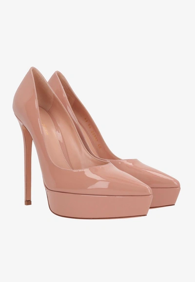 Shop Gianvito Rossi 105 Patent Leather Platform Pumps In Peach