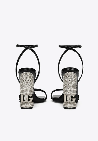 Shop Dolce & Gabbana 105 Rhinestone Embellished Sandals In Calf Leather In Black