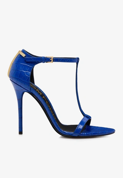 Shop Tom Ford 105 Sandals In Croc-embossed Leather In Blue