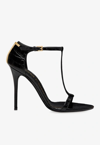 Shop Tom Ford 105 Sandals In Croc-embossed Leather In Black