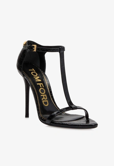 Shop Tom Ford 105 Sandals In Croc-embossed Leather In Black