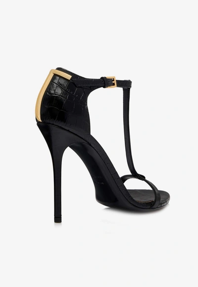 Shop Tom Ford 105 Sandals In Croc-embossed Leather In Black