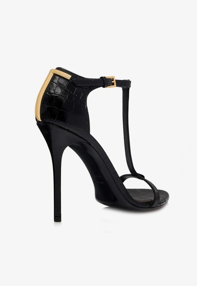 Tom Ford 105 Sandals In Croc-embossed Leather In Black