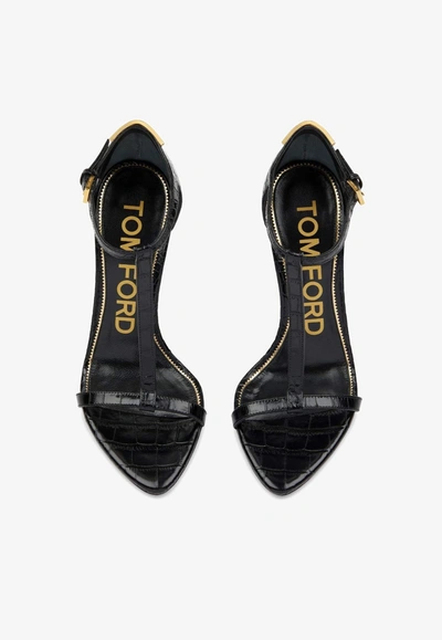 Shop Tom Ford 105 Sandals In Croc-embossed Leather In Black