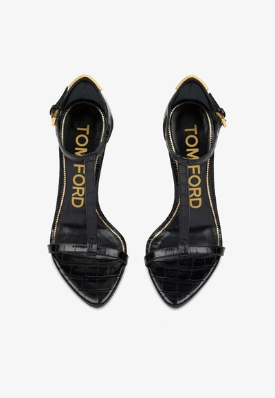 Tom Ford 105 Sandals In Croc-embossed Leather In Black