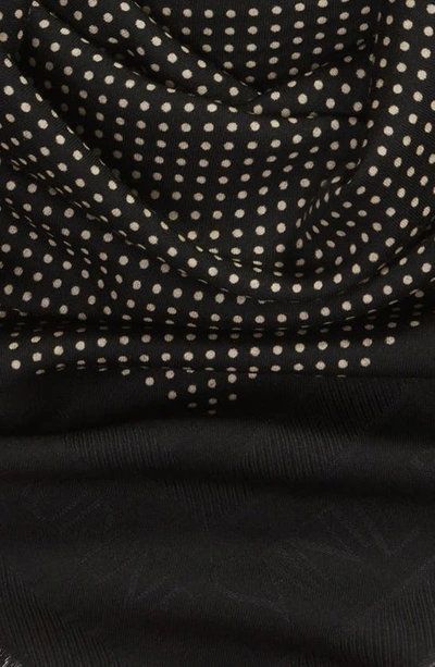 Shop Saint Laurent Dots Logo Border Wool & Silk Square Scarf In Black/ Ivory