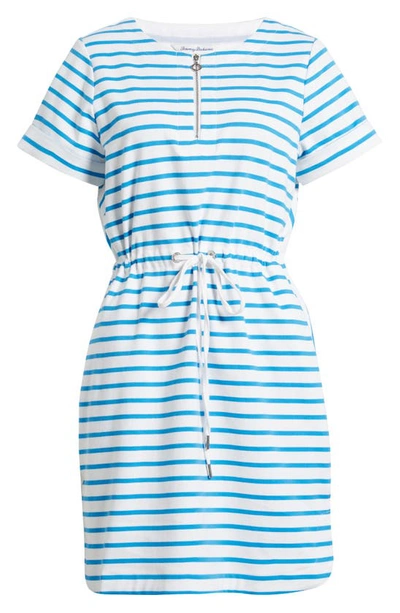 Shop Tommy Bahama Jovanna Stripe Half Zip Dress In White/ Blue Canal
