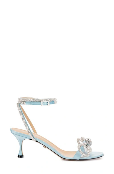 Shop Mach & Mach Double Crystal Bow Ankle Strap Sandal In Blue
