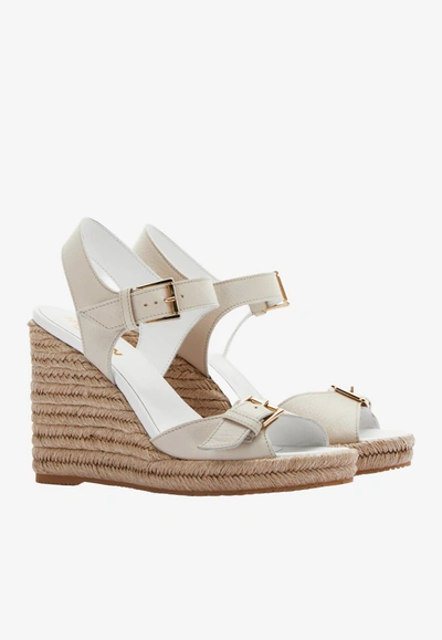 Shop Hogan 110 Buckle Leather Espadrille Wedges In White