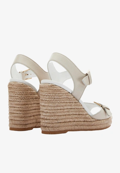 Shop Hogan 110 Buckle Leather Espadrille Wedges In White