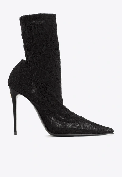Shop Dolce & Gabbana 110 Lace Pointed Pumps In Black