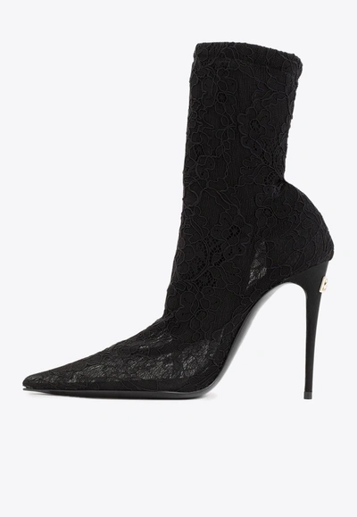 Shop Dolce & Gabbana 110 Lace Pointed Pumps In Black