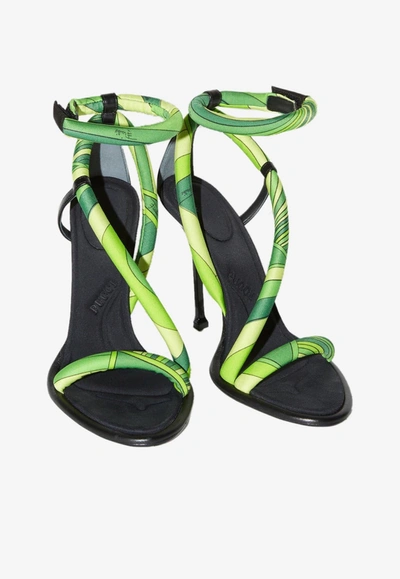 Pucci Leather-trimmed Silk Sandals In Green