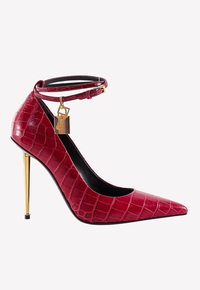 Shop Tom Ford 110 Padlock Pointed Toe Pumps In Leather In Raspberry