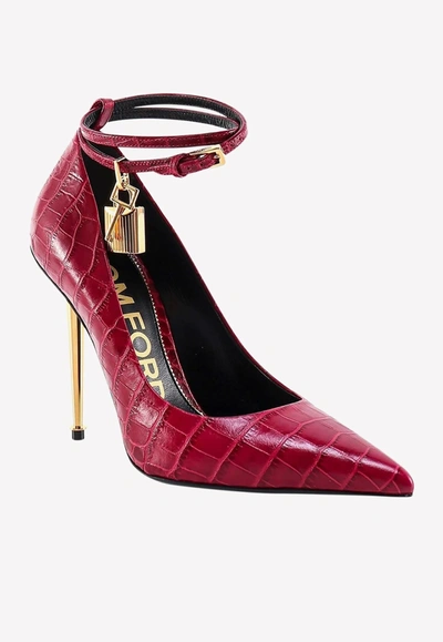 Shop Tom Ford 110 Padlock Pointed Toe Pumps In Leather In Raspberry