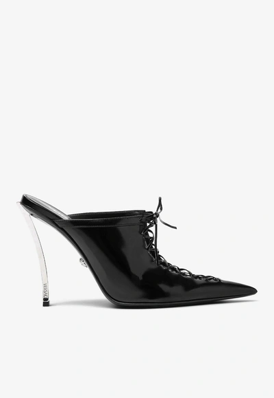 Shop Versace 110 Pin-point Leather Mules In Black