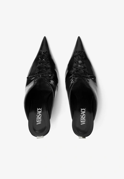 Shop Versace 110 Pin-point Leather Mules In Black