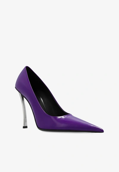 Versace Polished-finish Pointed-toe Pumps In Purple