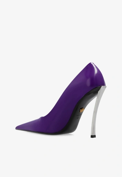 Versace Polished-finish Pointed-toe Pumps In Purple