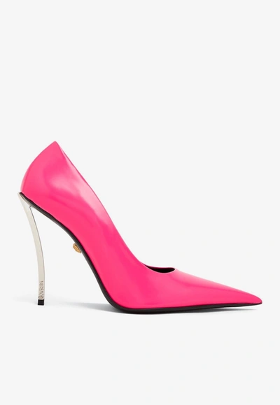 Shop Versace 110 Pointed Leather Pumps In Pink