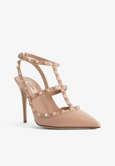 Shop Valentino 110 Rockstud Caged Pumps In Leather In Pink