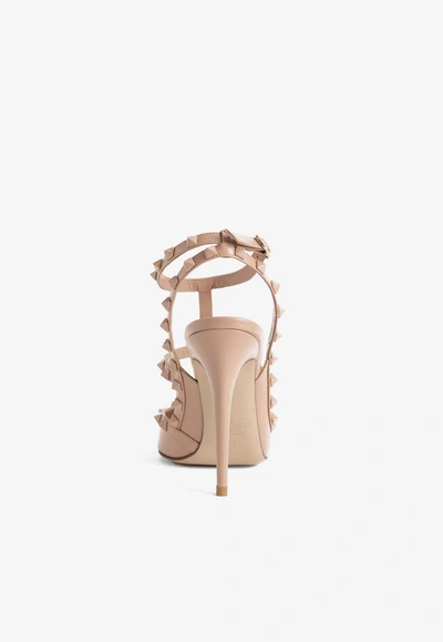 Shop Valentino 110 Rockstud Caged Pumps In Leather In Pink