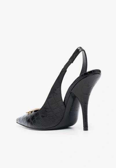 Shop Tom Ford 110 Tf Slingback Pumps In Croc-embossed Leather In Black