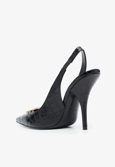 Tom Ford Black Croc Slingback Heels In Black