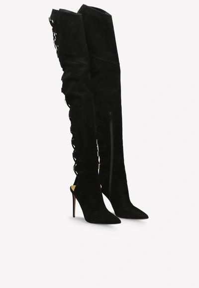 Shop Alexandre Vauthier 115 Lace-up Suede Leather Knee-high Boots In Black