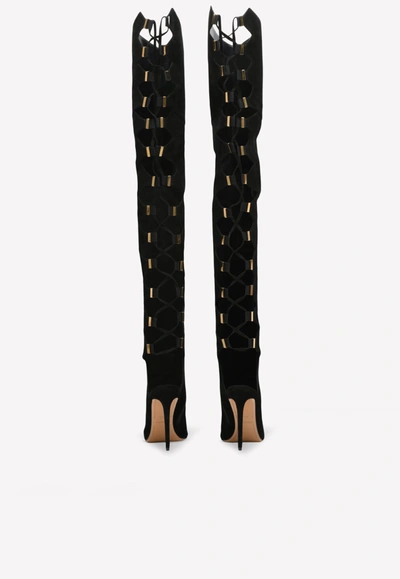 Alexandre Vauthier Lace-up Suede Leather Knee-high Boots -115mm In Black