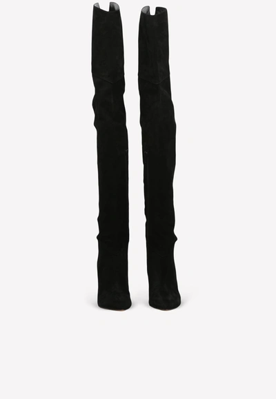 Shop Alexandre Vauthier 115 Lace-up Suede Leather Knee-high Boots In Black