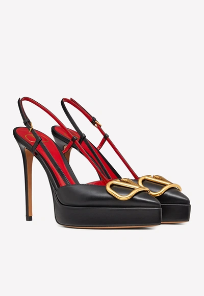 Valentino Womens Black Vlogo 120 Pointed-toe Leather Slingback Courts In Black