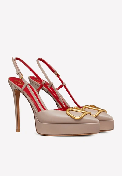 Valentino 120 Vlogo Slingback Leather Pumps In Beige